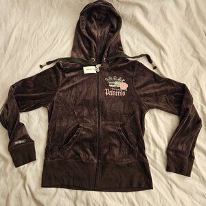 Y2k Womens S Disney Princess Hoodie Velour Jacket Full Zip NWT Small Disneyland